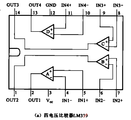 Internal structure of quad voltage comparator LM339 and voltage comparator LM393a