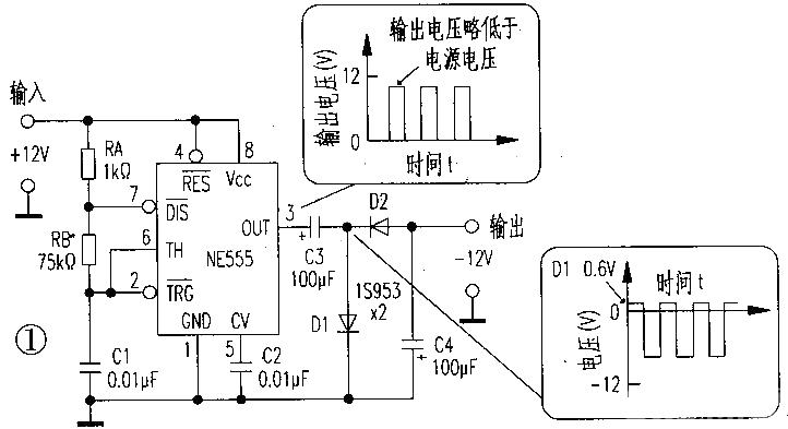 Negative voltage generator circuit NE555 charge pump