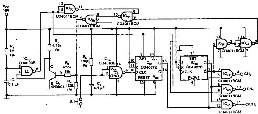 One of three signal switches, multi-way switch CD4027 multi-way switch