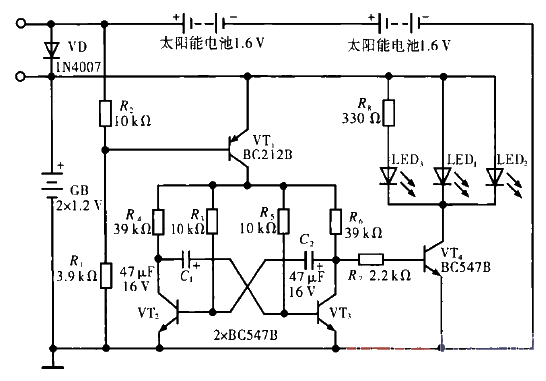 Solar LED flash light circuit