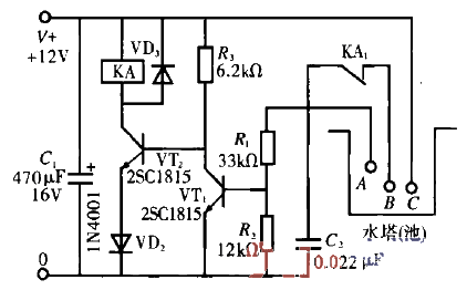 Solar water heater water level automatic control circuit