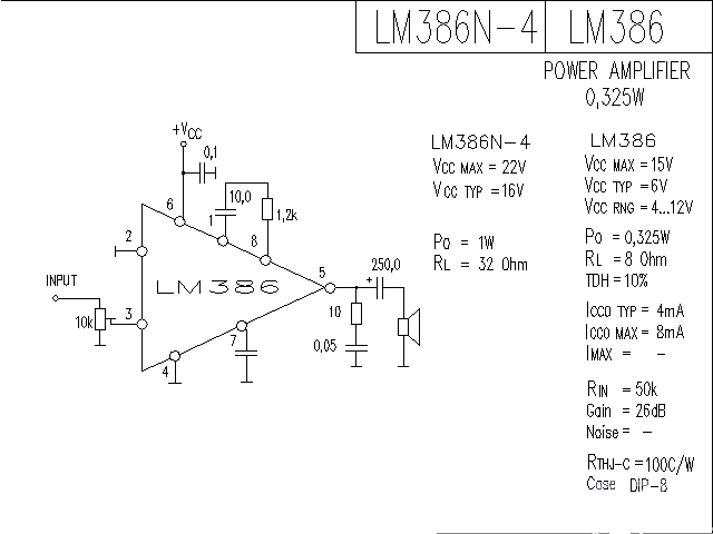 LM386N-4 <strong>LM386</strong><strong>Power Amplifier</strong>Circuit Diagram