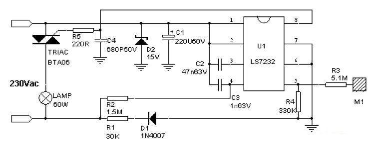 Touch dimming circuit based on LS7232