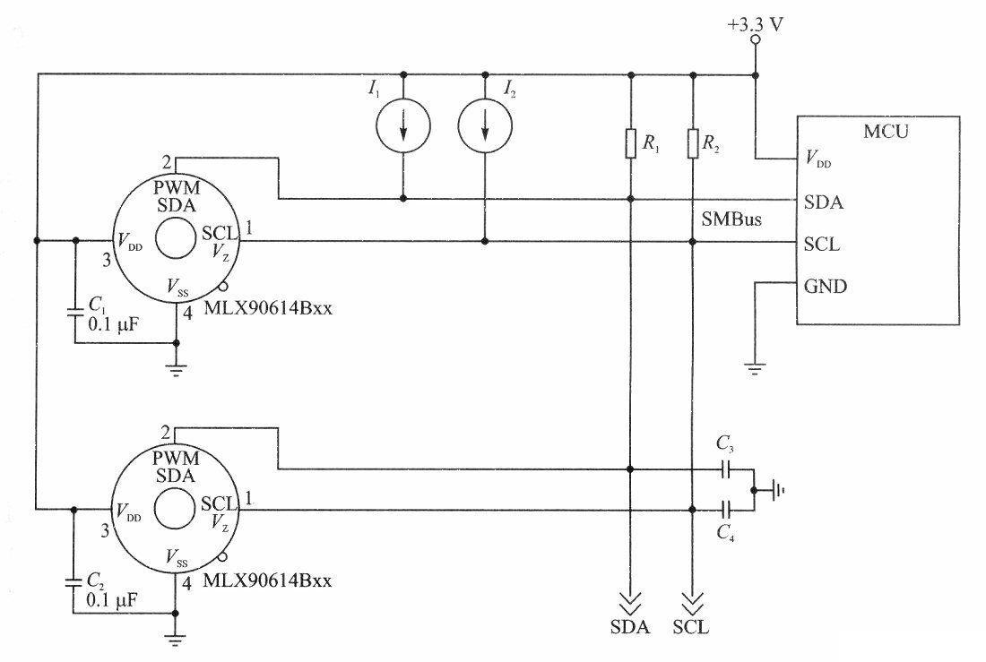 Infrared thermometer circuit connecting multiple MLX90614