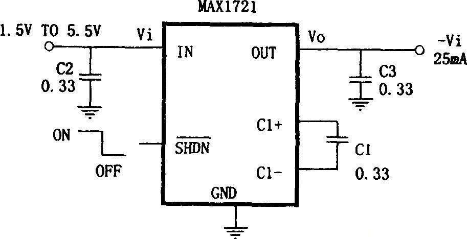 Miniature polarity reversal power supply using MAX1721