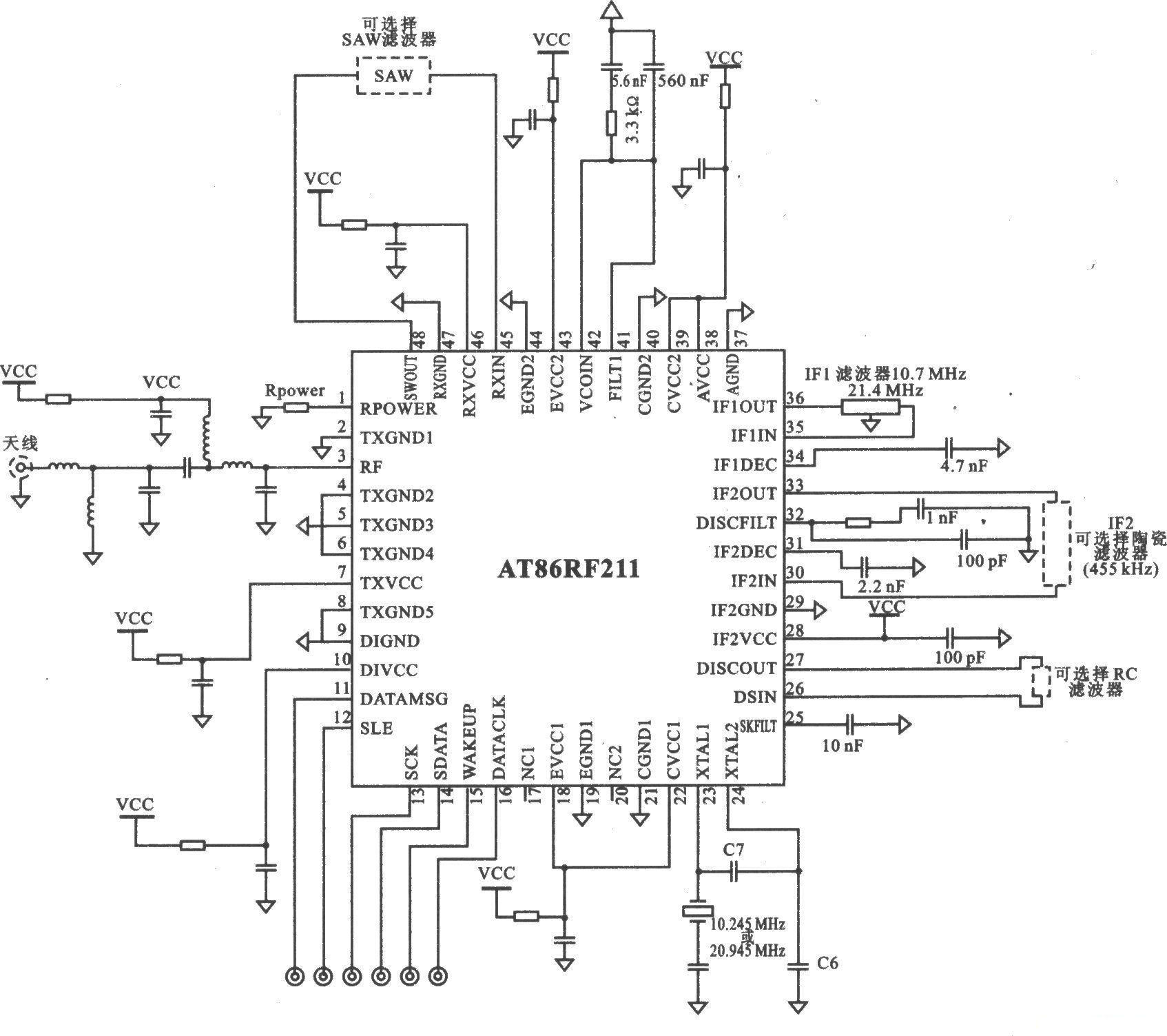 AT86RF211 FSK 950～400 MHz transceiver