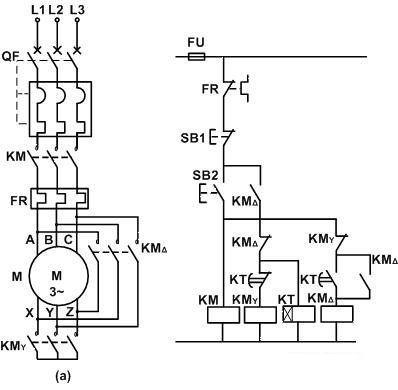 Star-delta step-down starting control circuit for squirrel cage asynchronous motor