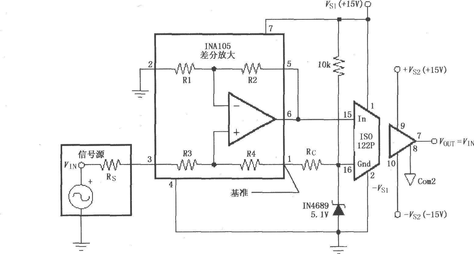 ISO122P/ISO124的单电源工作电路