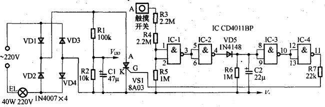 Design and analysis of touch delay switch circuit composed of CD4011 and CD4001