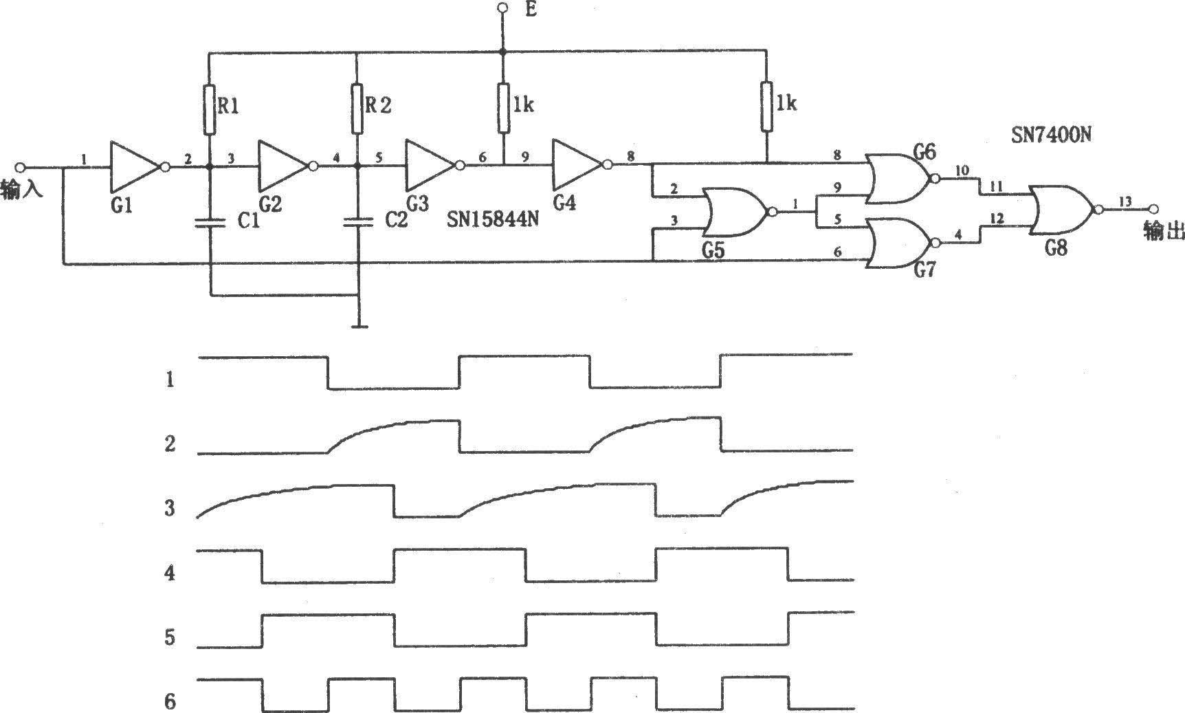 Square wave frequency multiplier (SN15844N, SN7400N)