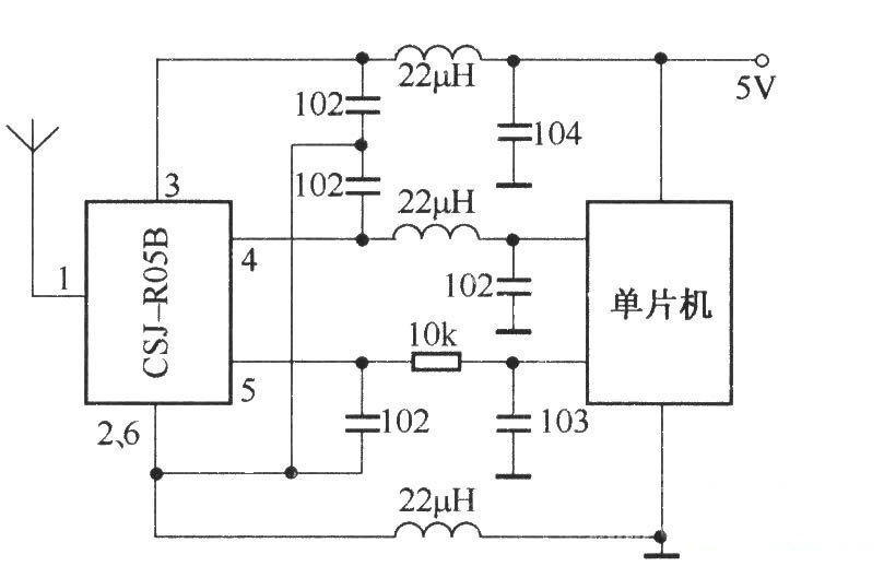 Application circuit composed of CSJ-R05B and microcontroller