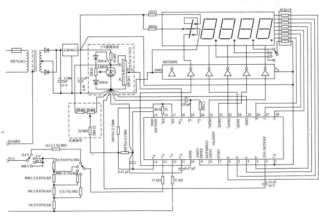 4-range digital voltmeter circuit using ADD3701