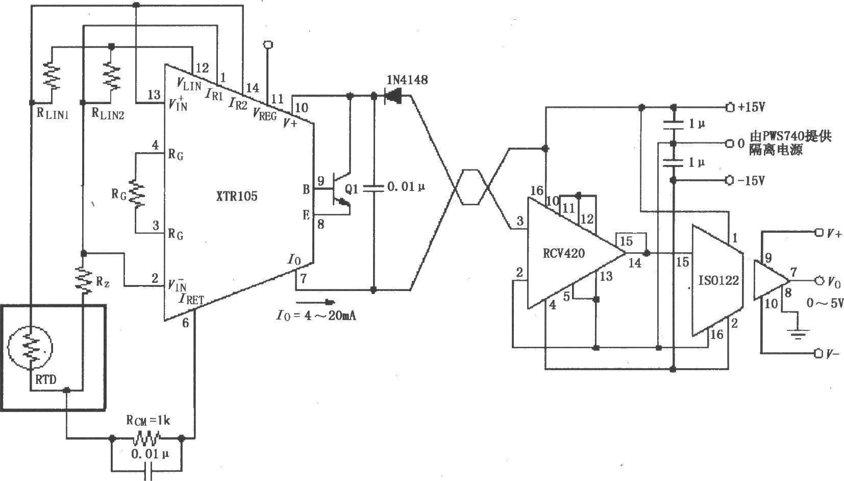 Isolated transmit/receive loop circuit (XTR105, RCV420)