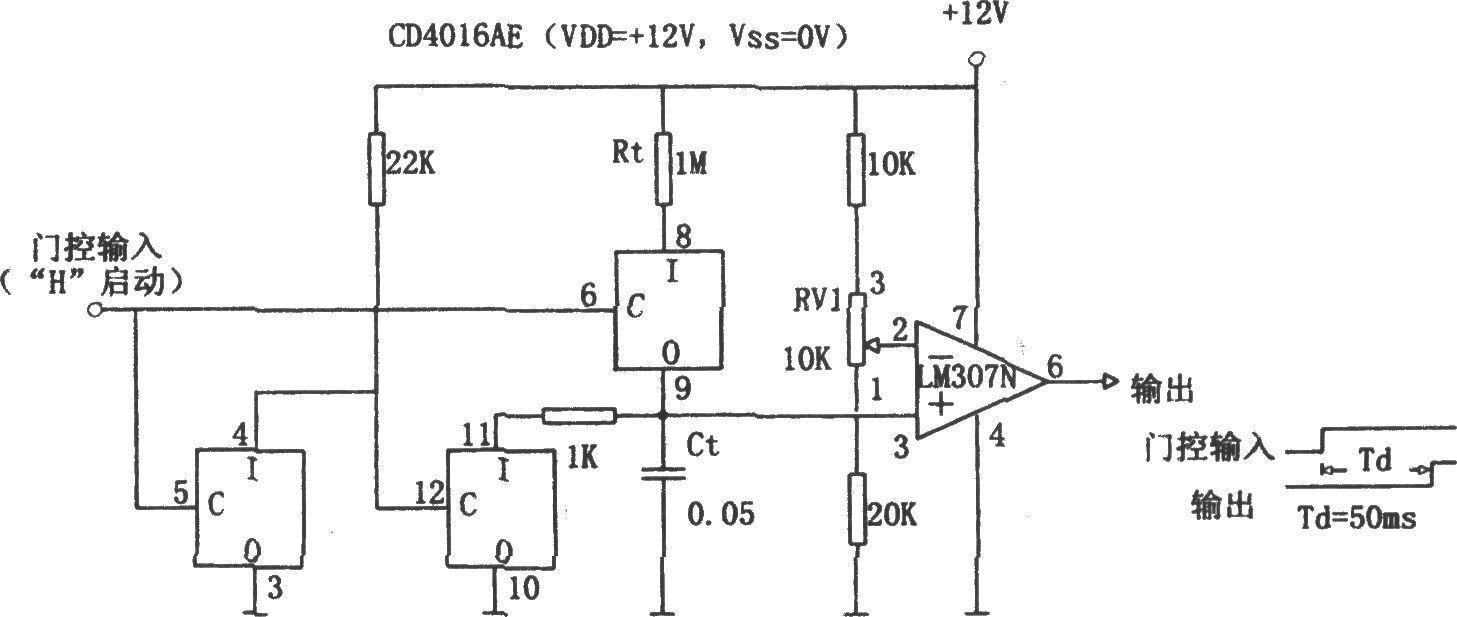 High-precision delay timer (CD4016AE, LM307N)