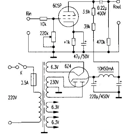 复合屏极三极电子管6C5P制作的前级电路