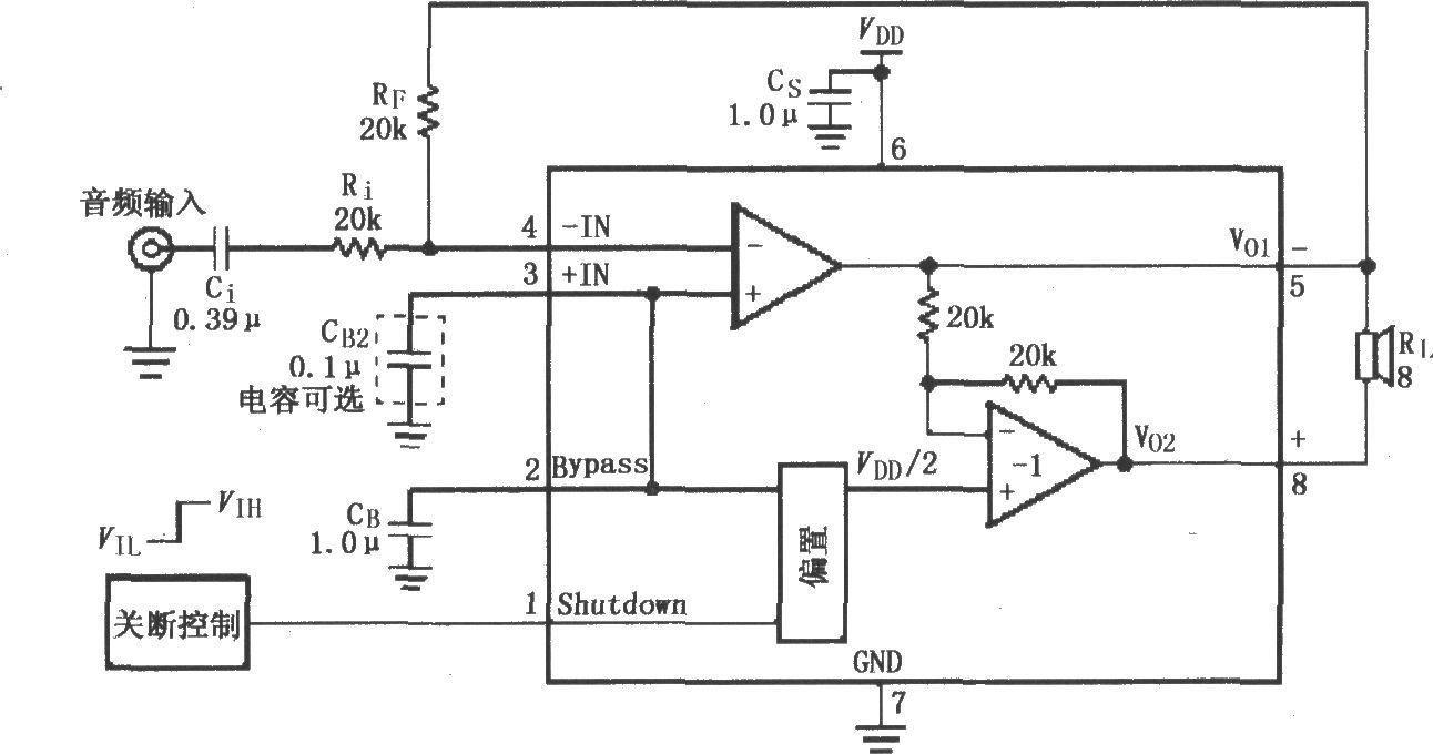 Audio power amplifier circuit composed of LM4818