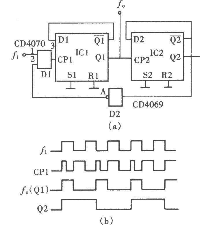 3-1 pulse frequency dividing circuit composed of CD4013