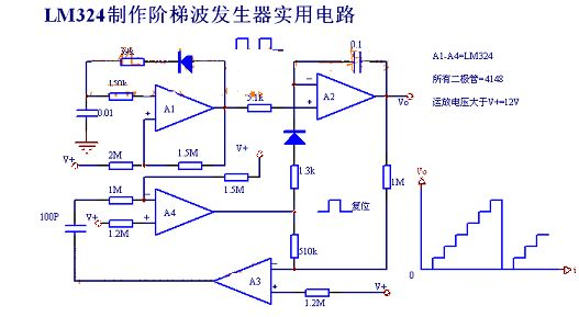 LM324 op amp makes a step wave generator