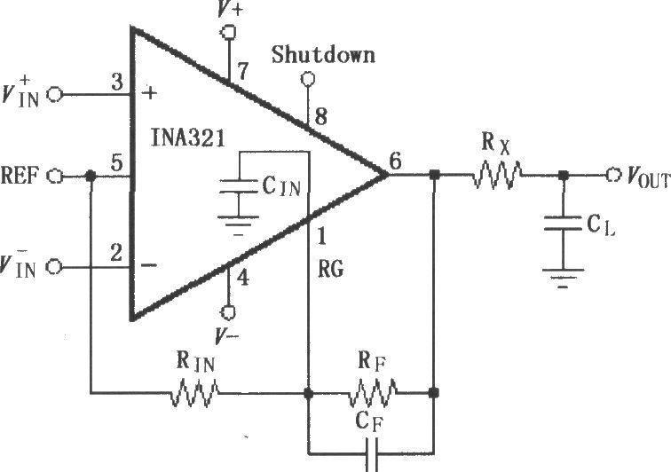 INA321/INA322 amplifier circuit using feedback capacitor to improve dynamic characteristics