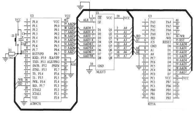 Interface circuit composed of 8255A and single chip microcomputer