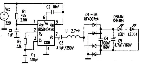 Driving circuit for driving light-emitting diodes by IR53HD420