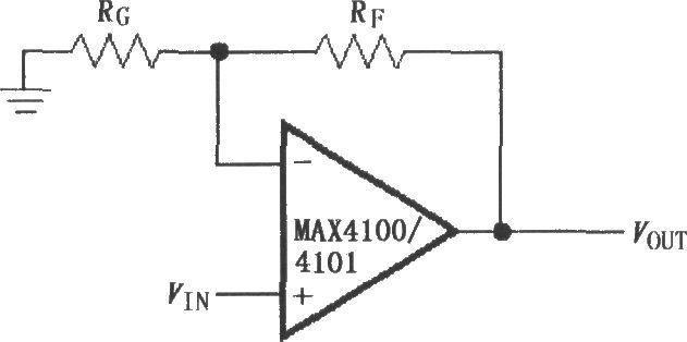 Non-inverting gain circuit composed of MAX4100/MAX4101