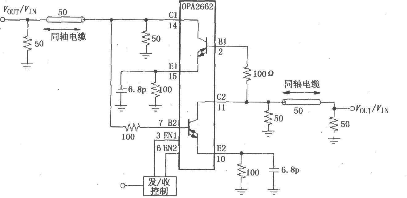 Bidirectional line driver circuit composed of OPA2662