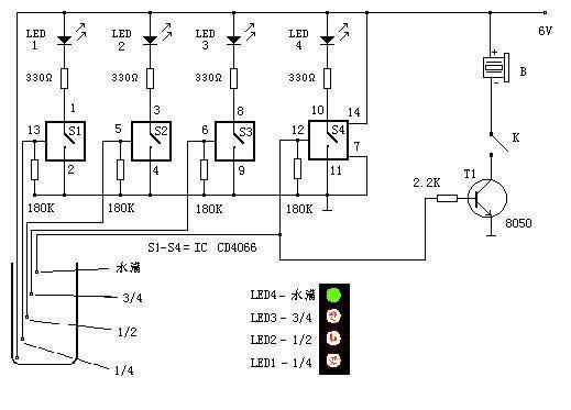 How to make a four-level water level indicator with full water alarm function