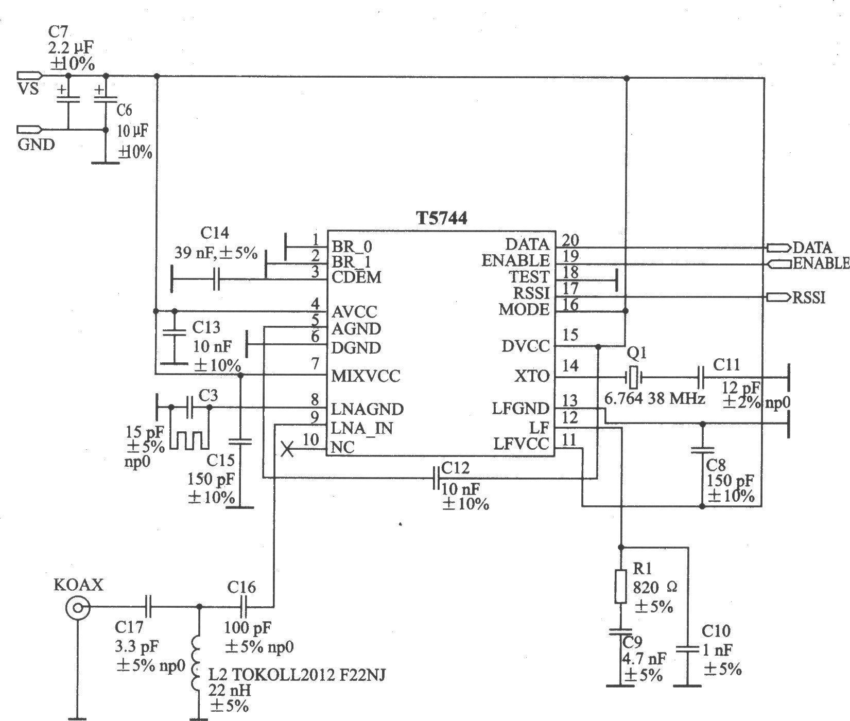 T5744 ASK 450～300 MHz Receiver