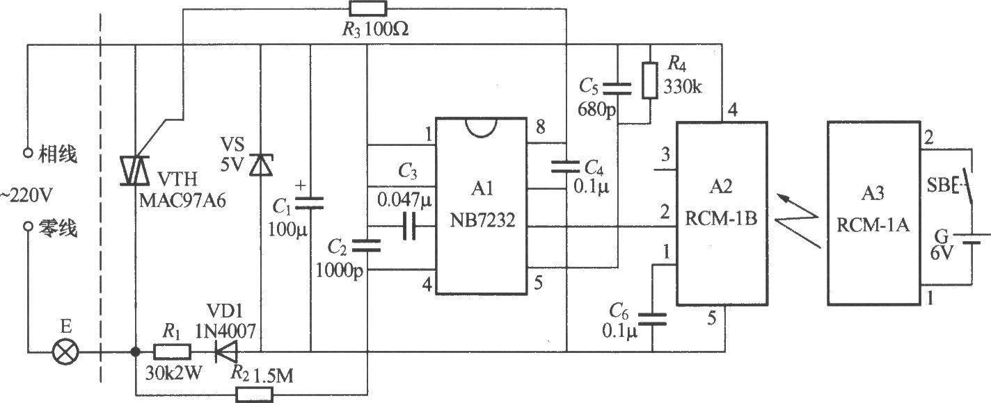 Radio remote control dimming lamp circuit