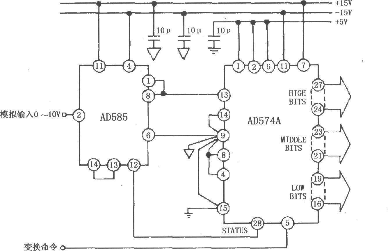 AD585 12bit A/D conversion system circuit