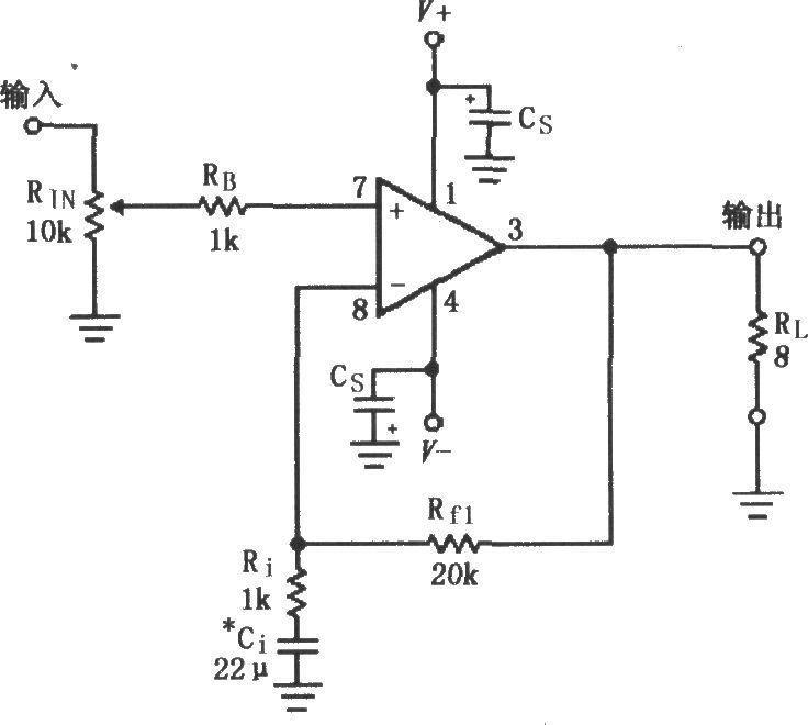 Dual power supply audio power amplifier circuit composed of LM3875