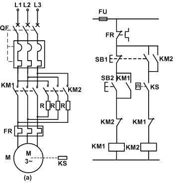 Squirrel cage asynchronous motor reverse braking control circuit