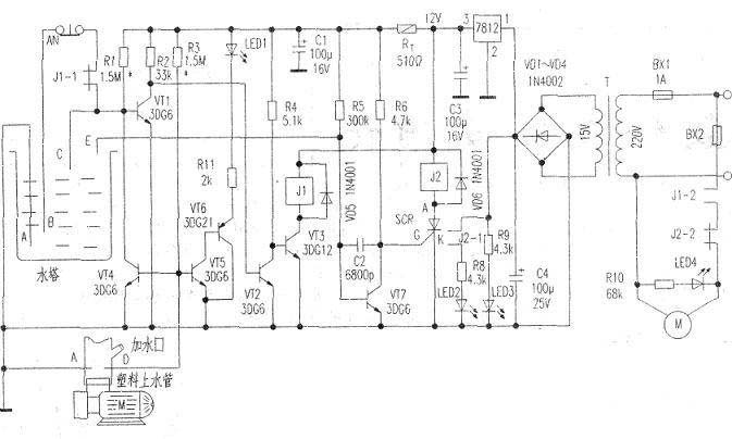 Safe and reliable water tower automatic water supply protection circuit