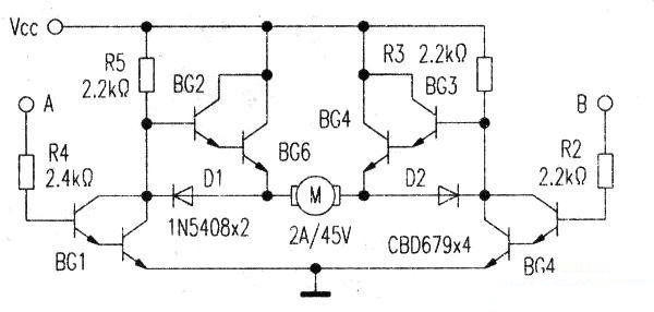 The forward and reverse circuit of the motor driven by Darlington tube