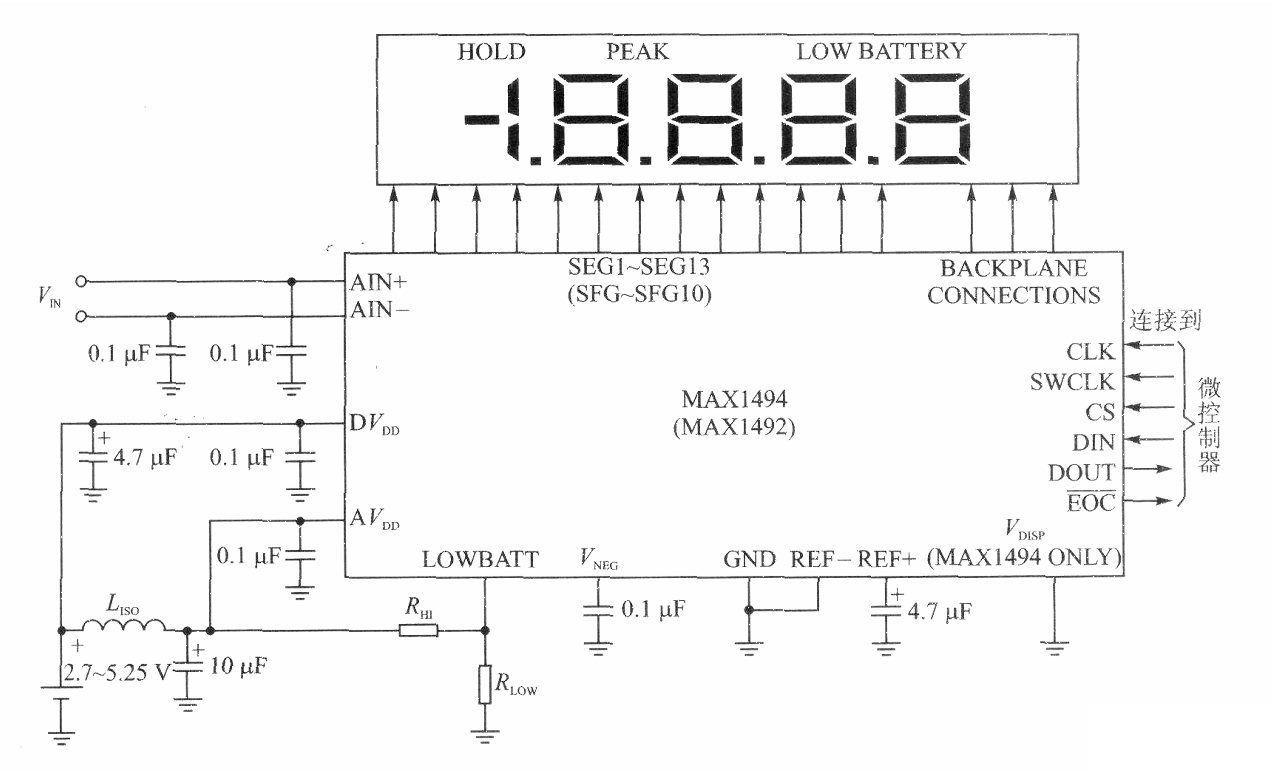 3 1/2, 4 1/2 digit intelligent digital voltmeter circuit composed of MAX1492/MAX1494