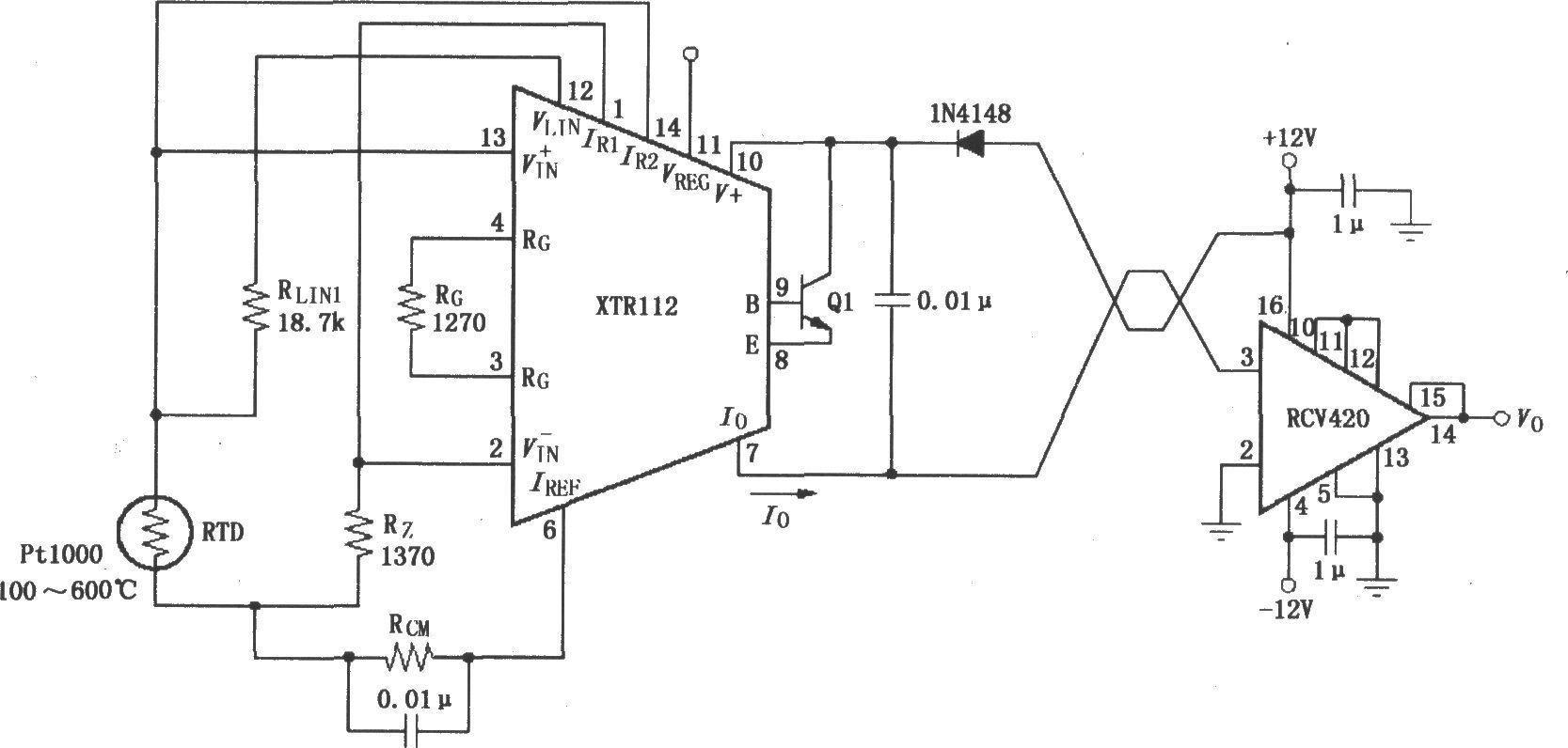 Transmit/receive loop circuit composed of XTR112 and RCV420