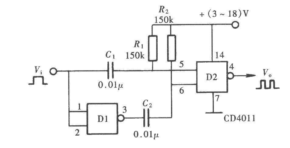 Pulse frequency multiplier composed of gate circuit (CD4011)