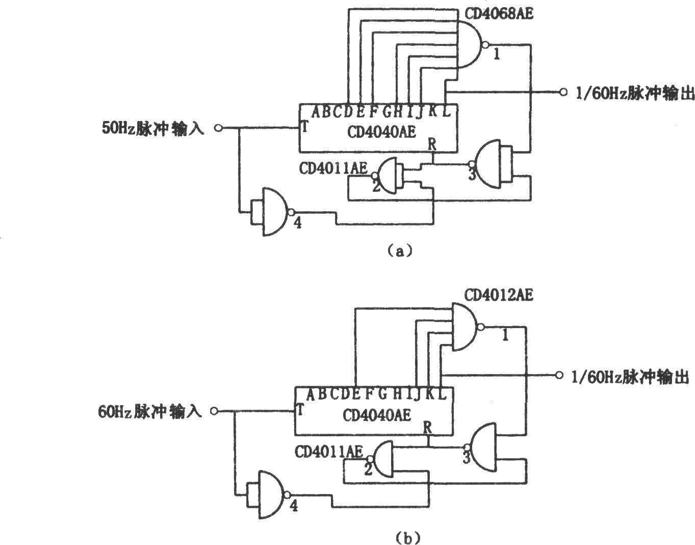 Frequency divider that converts 50Hz or 60Hz frequency into 1/60 frequency (CD4040)