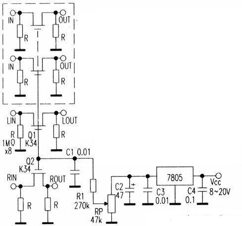 Volume synchronization circuit constructed with discrete components