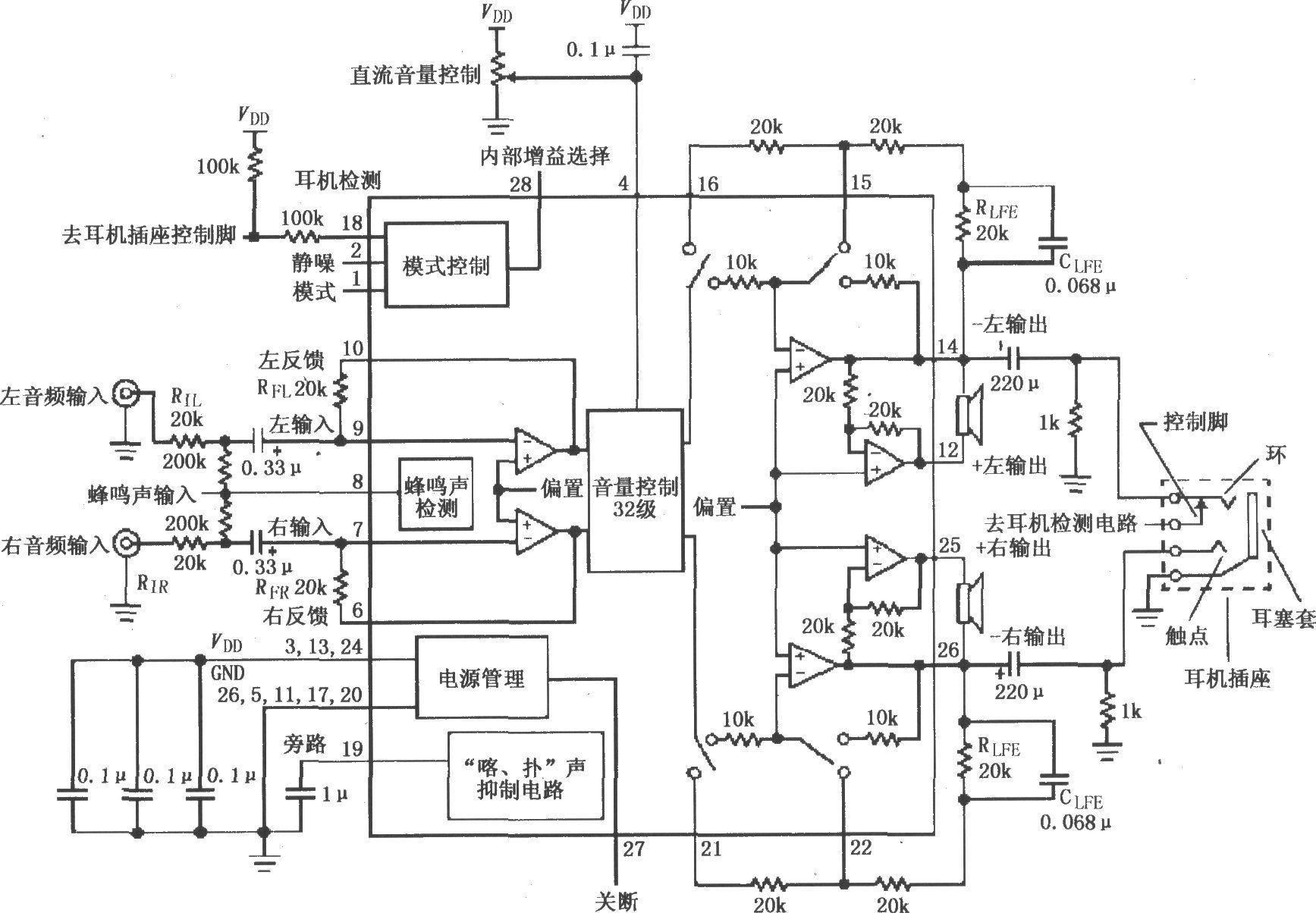 Audio power amplifier circuit composed of LM4835/4838