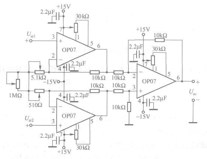 Measurement amplifier circuit composed of OP07