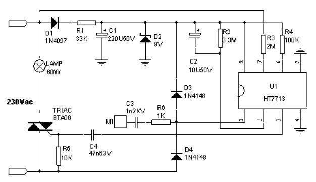 Four-level touch dimming circuit composed of HT7713