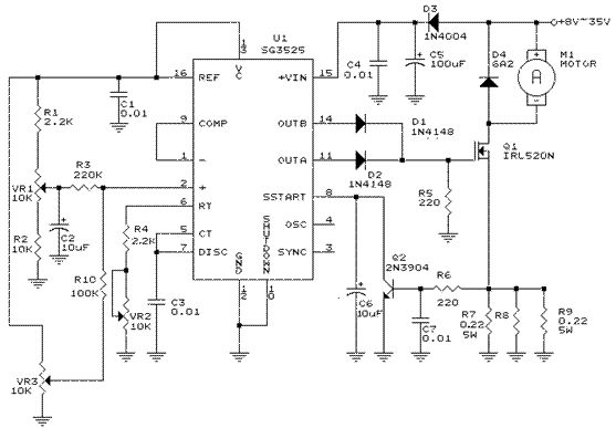 Pulse width control DC motor driver circuit using GS3525