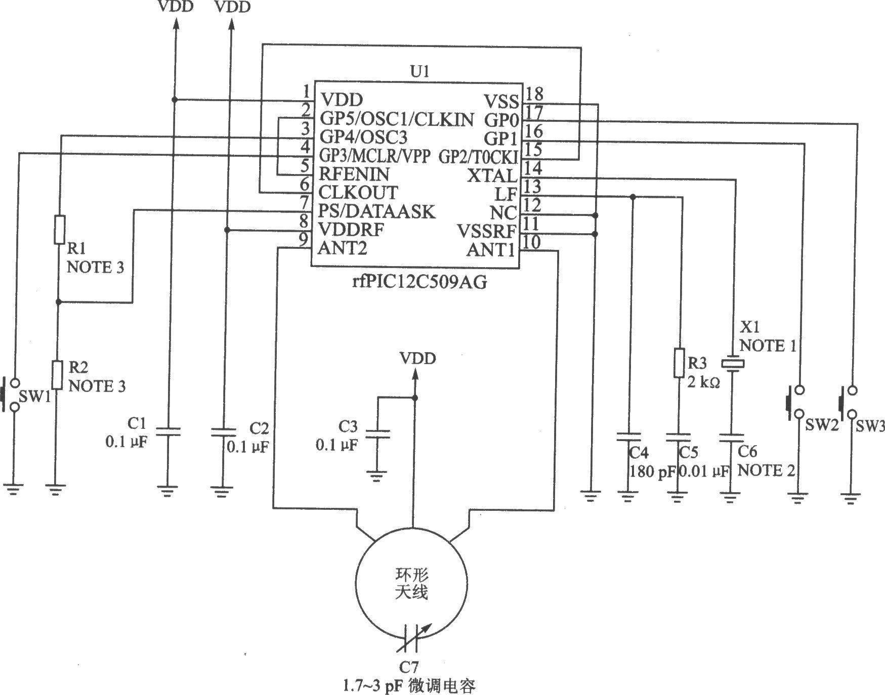 rfPICl2C509AG/509AF ASK/FSK 480～310 MHz with 8-bit microcontroller transmitter