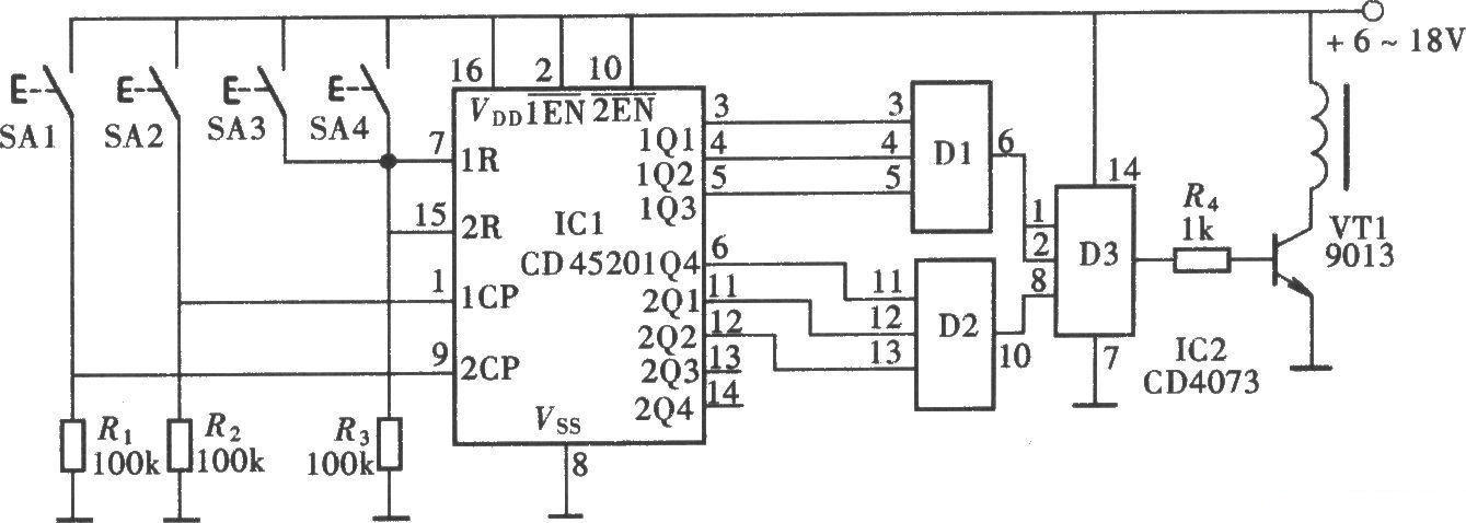 Digital password lock circuit composed of CD4520