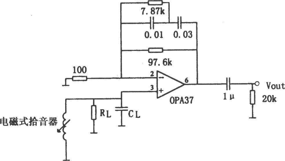 Low noise preamplifier circuit composed of OPA37