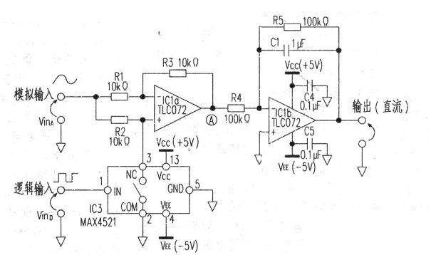 用TLC072和MAX4521组成的相位检波电路