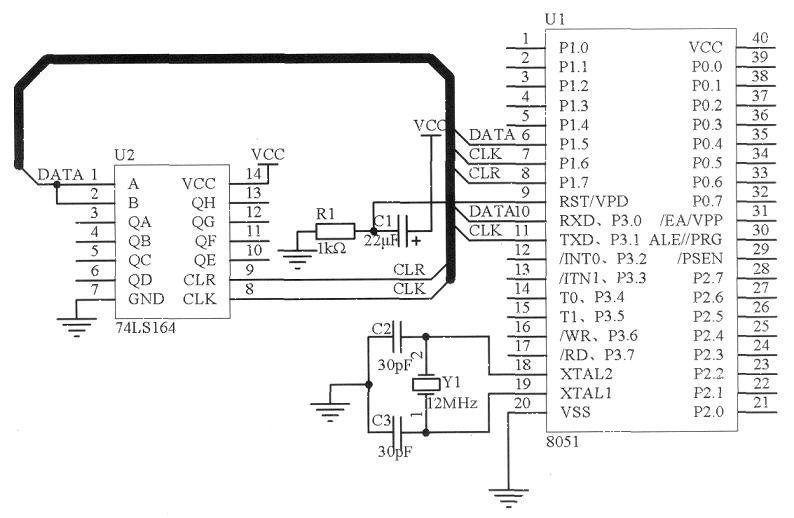 Interface circuit composed of 74LS164 and 8051 microcontroller