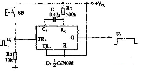 100ms timer circuit composed of monostable trigger